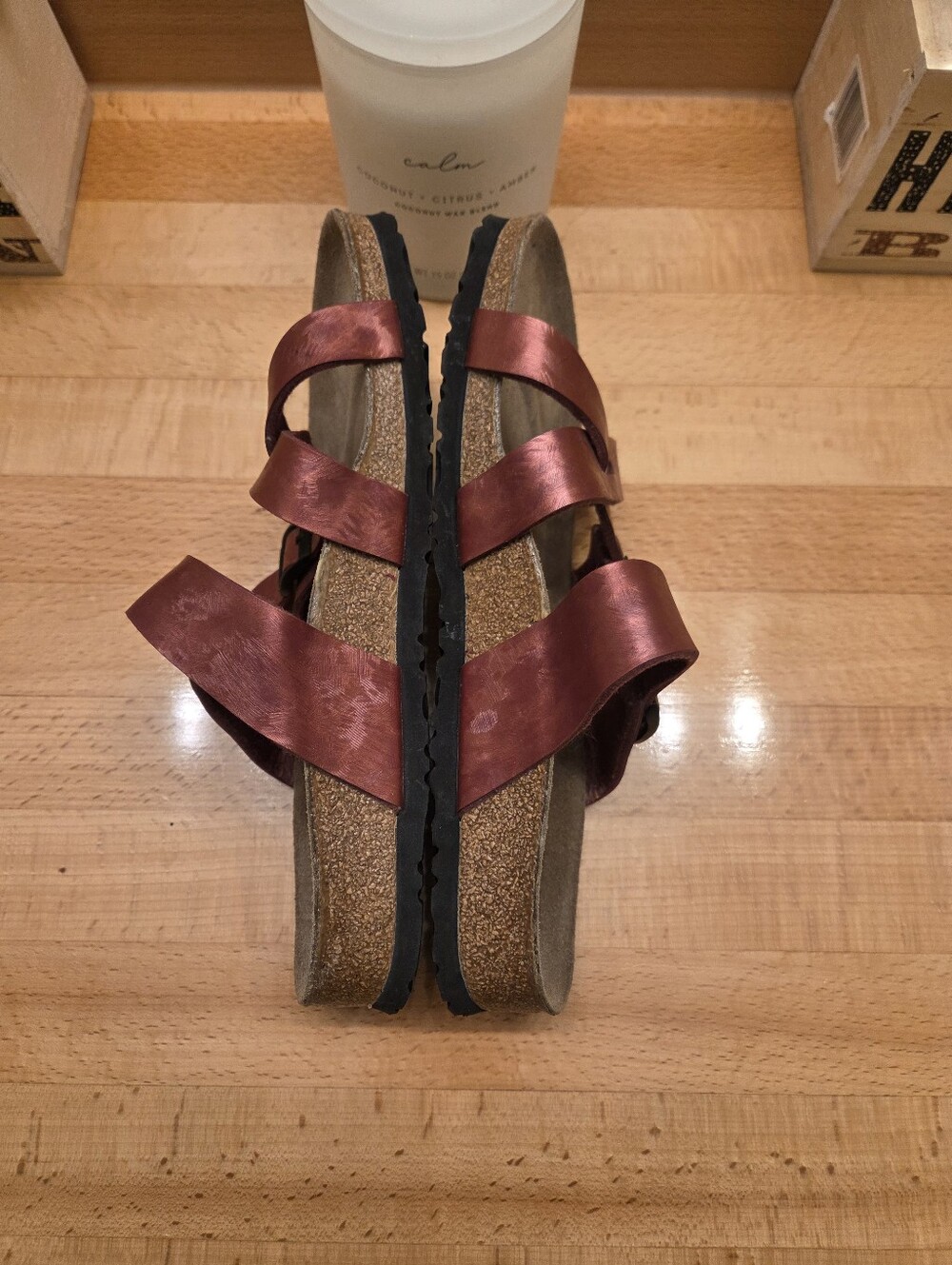 Birkenstock Papillio 245 Red Strappy Buckle Sandals Metallic Womens Size EU 39 - Picture 10 of 11